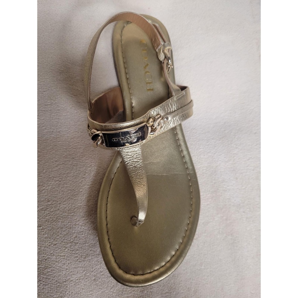 Coach Caterine Womens Metallic Gold Glam Leather Thong Slingback Sandals 7.5 B - Picture 5 of 7